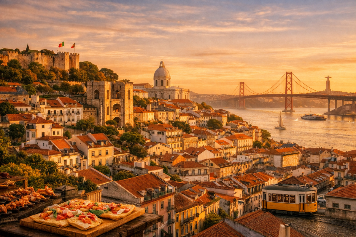 Colorful hillside cityscape overlooking the Tagus River. Europe travel hacks.