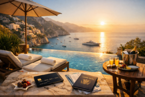 Infinity pool overlooking the Amalfi Coast at sunset